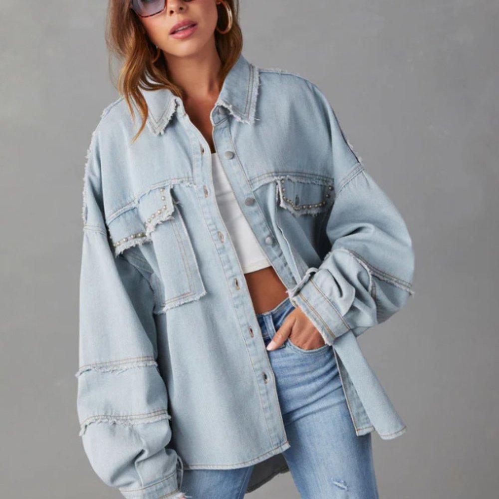 Vici Dolly Cotton Frayed Denim Shacket